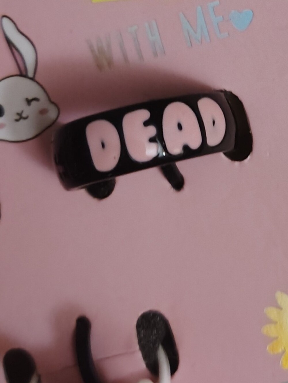 DEAD Pink Lettering Black Ring Kawaii Pastel Goth Gothic